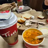 Tim Hortons storefront and interior at 322 Broadway, Orangeville, ON