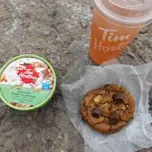 Tim Hortons storefront and interior at 3 Creighton St, Orillia, ON