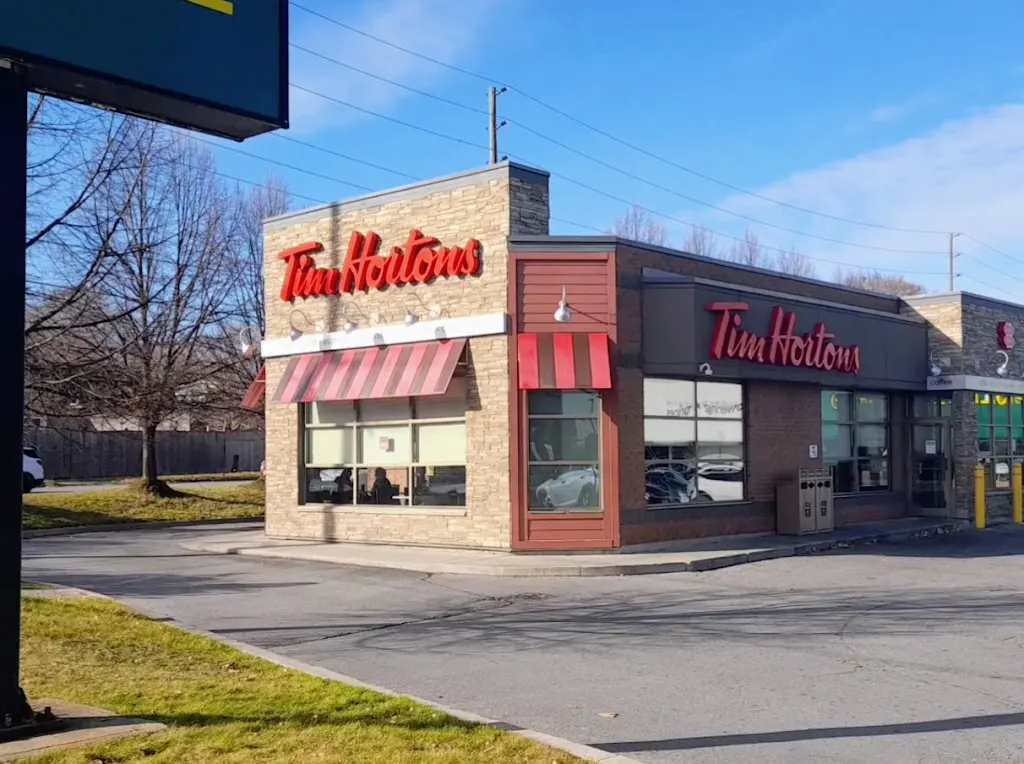 Tim Hortons storefront and interior at 560 King St East, Oshawa, ON