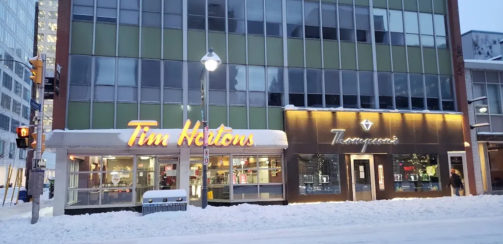 Tim Hortons storefront and interior at 187 Bank St, Ottawa, ON