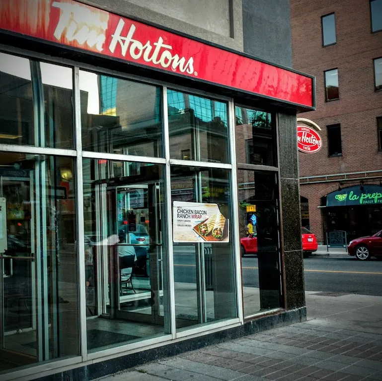 Tim Hortons storefront and interior at 263 Bank Street, Ottawa, ON