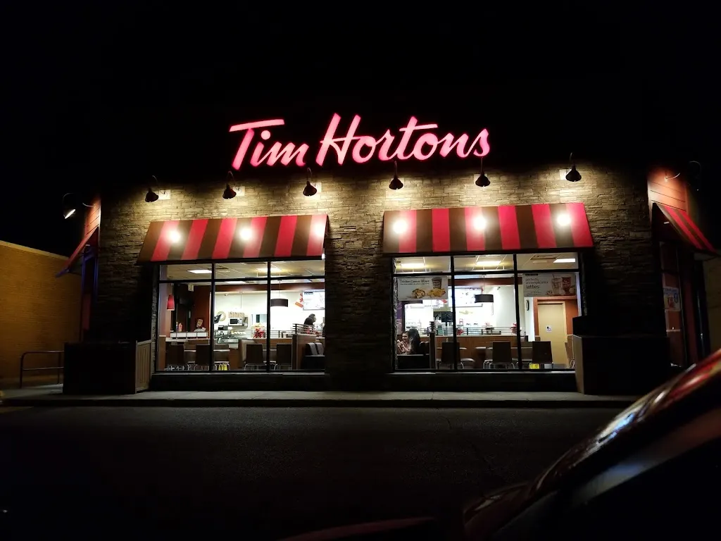 Tim Hortons storefront and interior at 957 10th St W, Owen Sound, ON