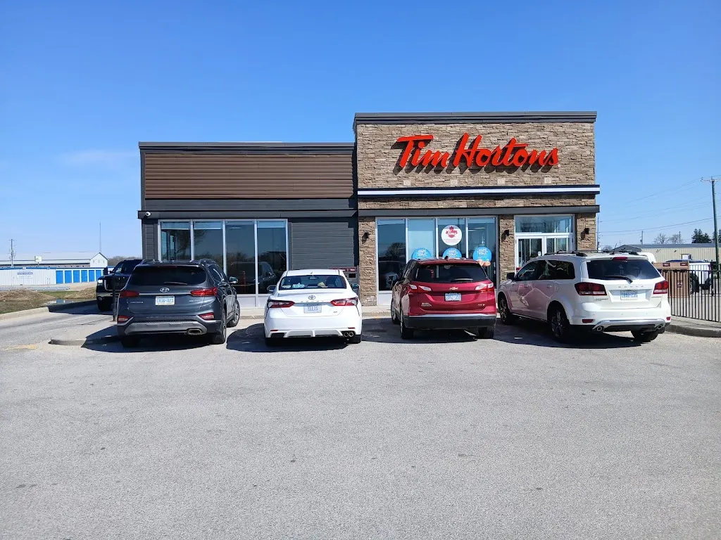 Tim Hortons storefront and interior at 535 Main St W, Palmerston, ON