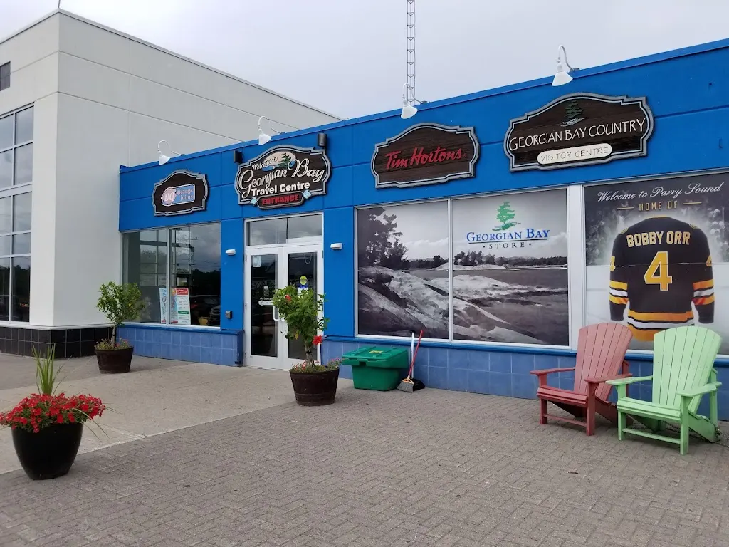 Tim Hortons storefront and interior at 1 Horseshoe Lake Rd, Parry Sound, ON