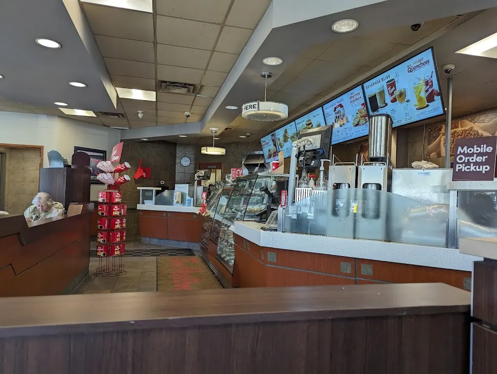 Tim Hortons storefront and interior at 136 Gore St East, Perth, ON