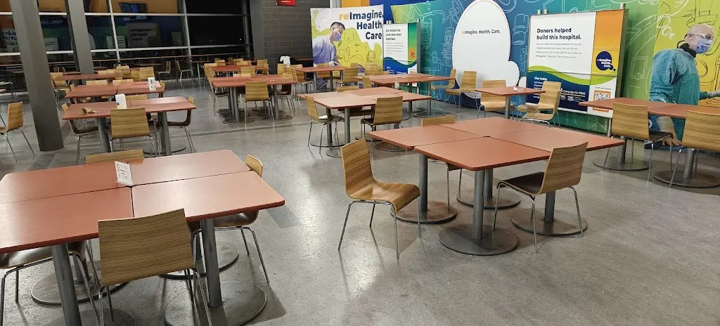 Tim Hortons storefront and interior at 1 Hospital Drive, Peterborough, ON