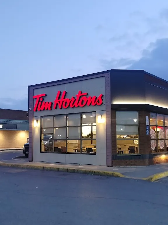 Tim Hortons storefront and interior at 157 George St North, Peterborough, ON