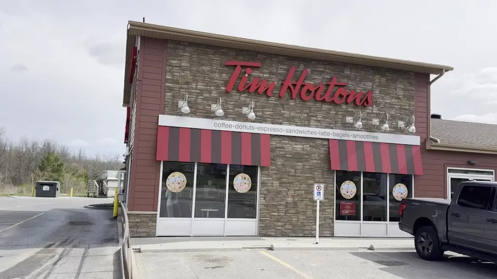 Tim Hortons storefront and interior at 949 Highway 7 East, Peterborough, ON