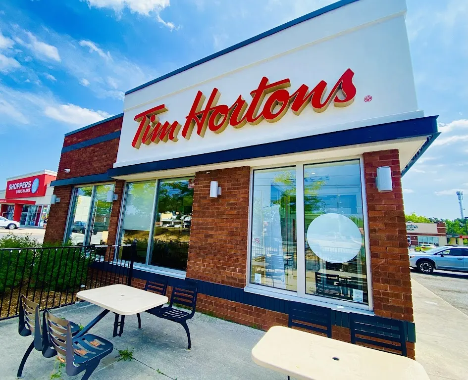 Tim Hortons storefront and interior at 1901 Lansdowne St W, Peterborough, ON