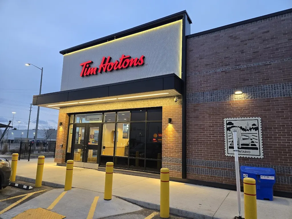 Tim Hortons storefront and interior at 698 Kingston Road, Pickering, ON