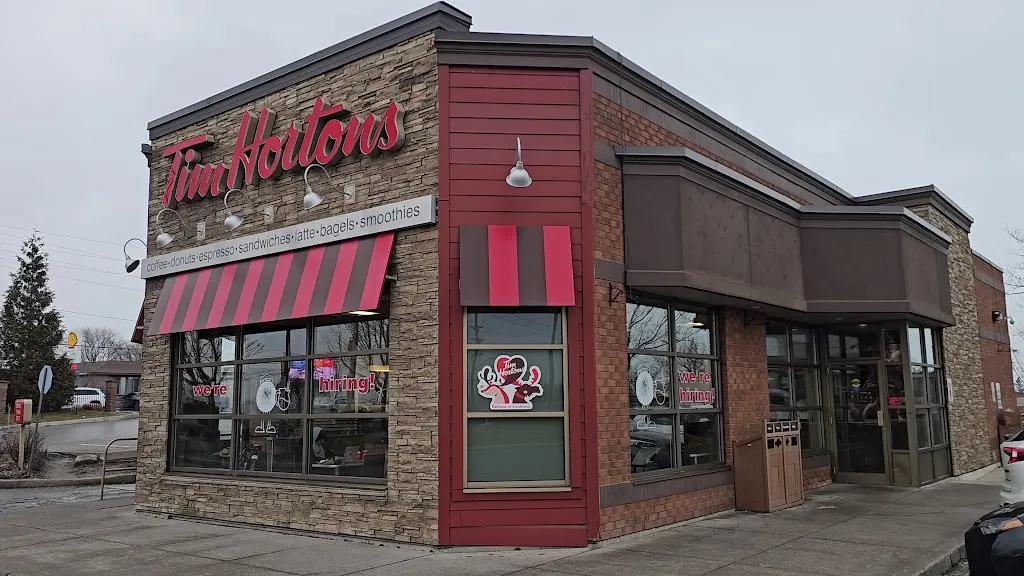 Tim Hortons storefront and interior at 938 Liverpool Rd, Pickering, ON