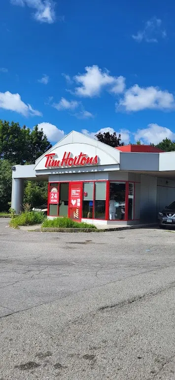 Tim Hortons storefront and interior at 1800 Brock Rd North, Pickering, ON