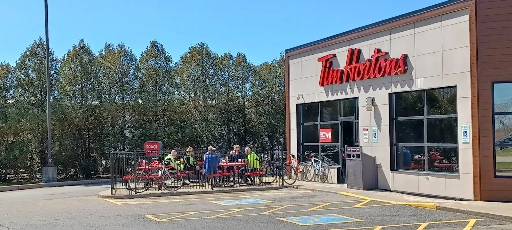 Tim Hortons storefront and interior at 197 Main St East, Port Colborne, ON