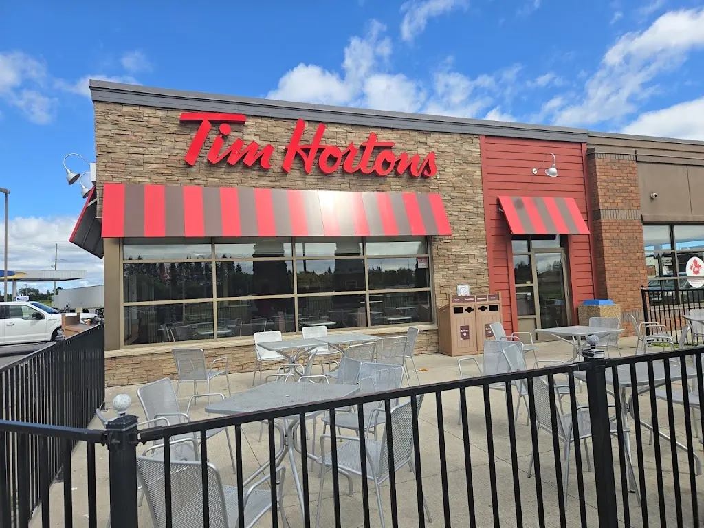 Tim Hortons storefront and interior at 2211 County Rd 28, Port Hope, ON