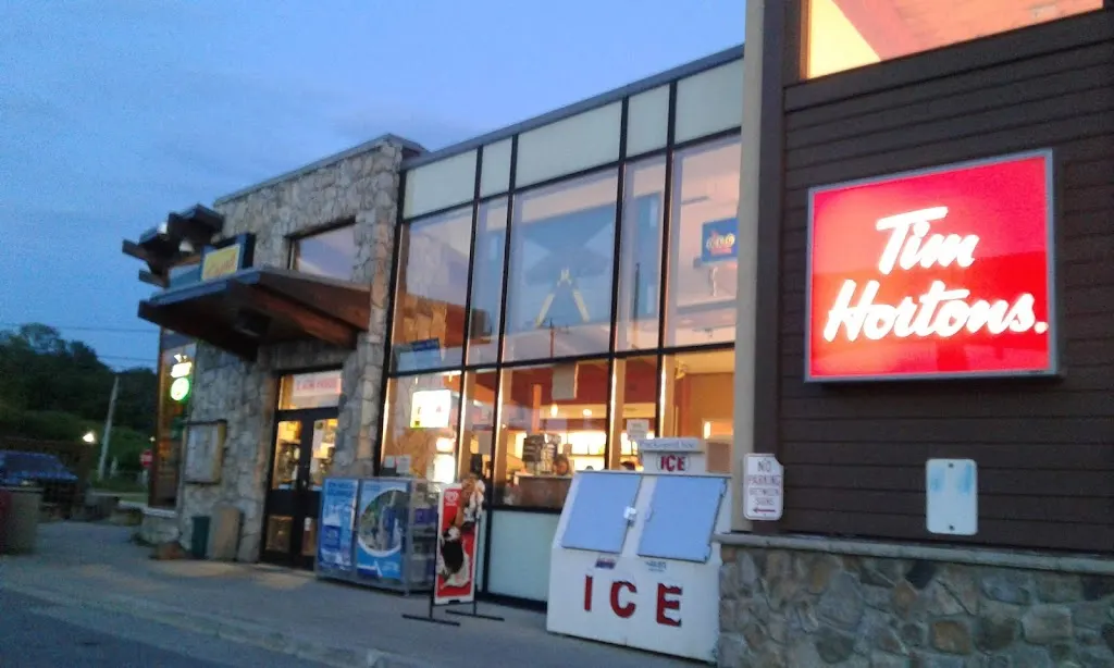 Tim Hortons storefront and interior at 5882 Rama Rd, Rama, ON