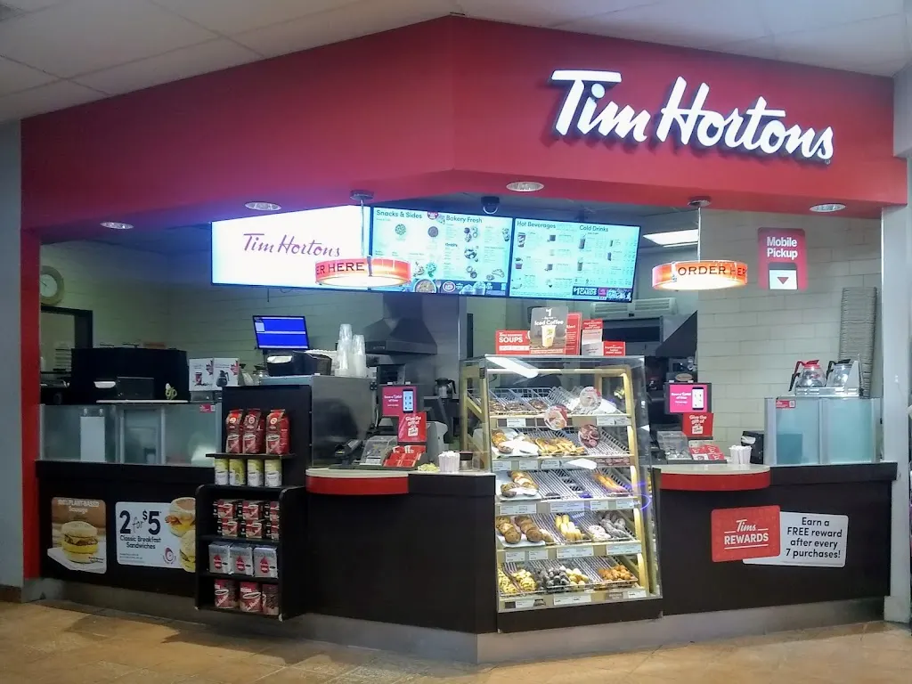 Tim Hortons storefront and interior at 1485 Elgin Mills East, Richmond Hill, ON