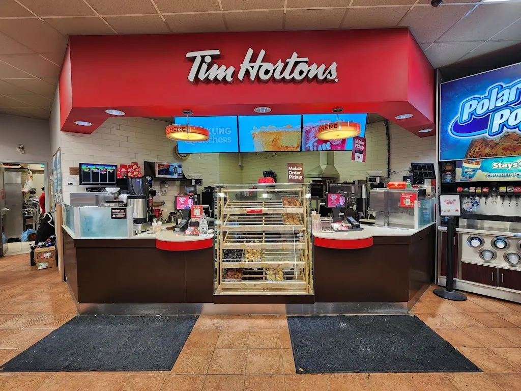 Tim Hortons storefront and interior at 13735 Bathurst St, Richmond Hill, ON