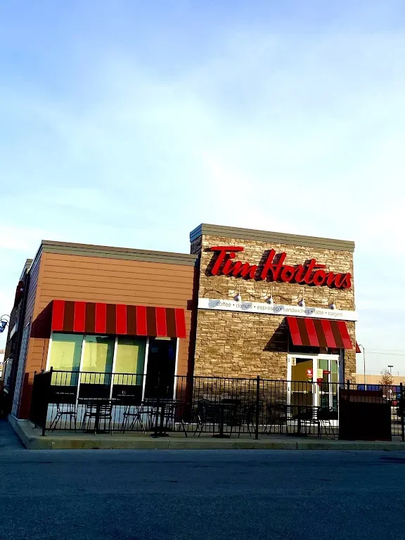 Tim Hortons storefront and interior at 183 Exmouth Street, Sarnia, ON