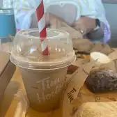 Tim Hortons storefront and interior at 1707 London Line, Sarnia, ON