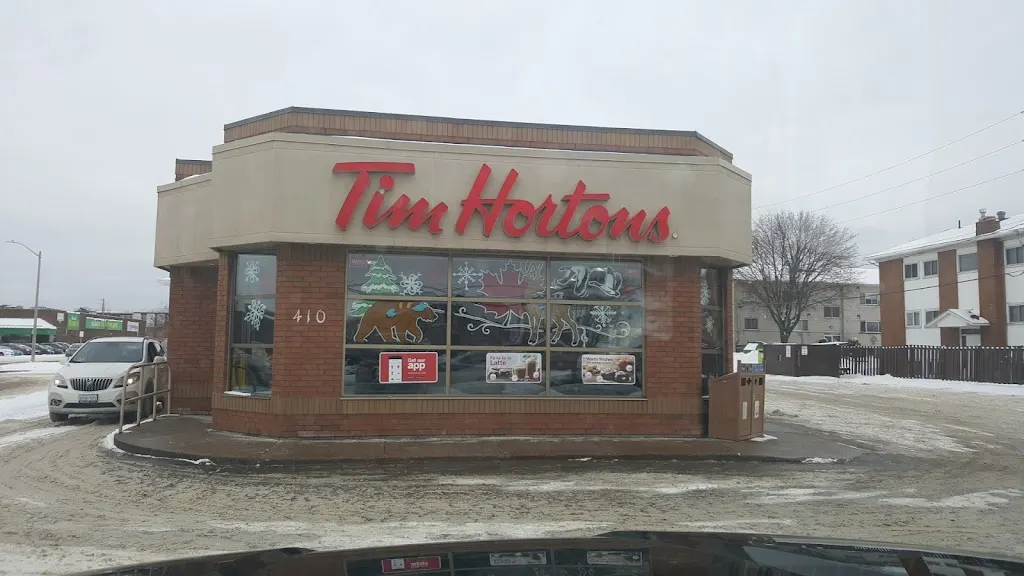 Tim Hortons storefront and interior at 410-412 Mcnabb St, Sault Ste Marie, ON