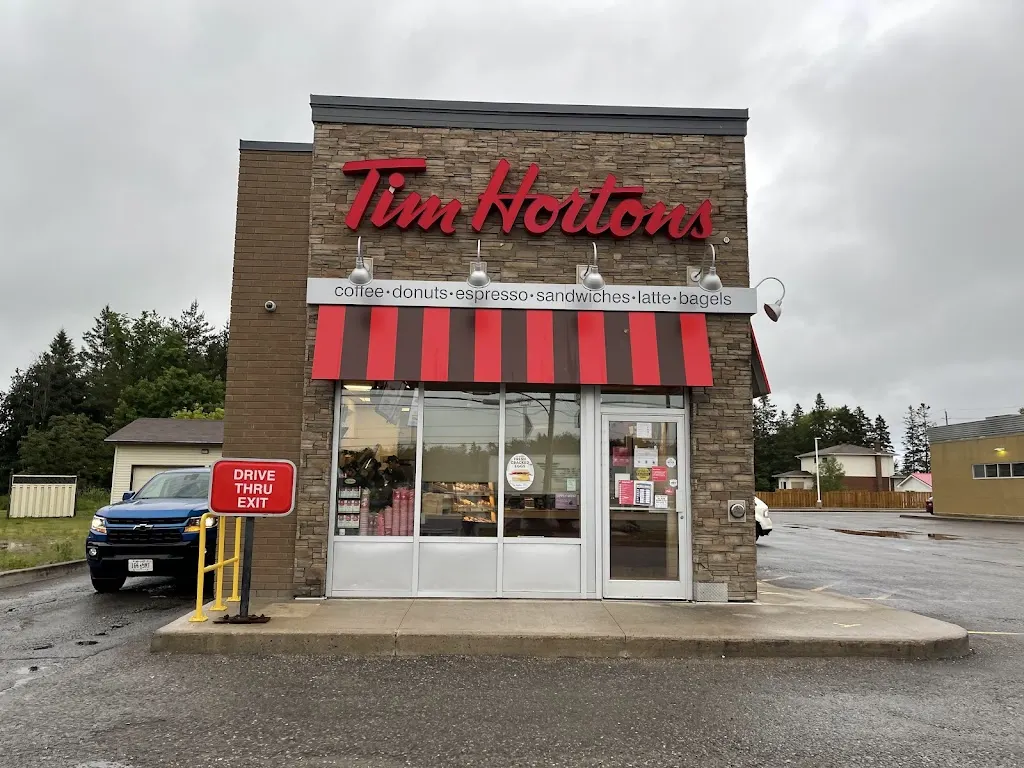 Tim Hortons storefront and interior at 628 Third Line E, Sault Ste. Marie, ON