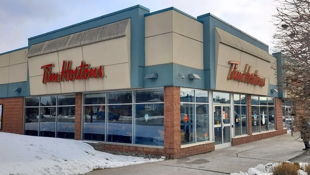 Tim Hortons storefront and interior at 75 Ellesmere Rd, Scarborough, ON