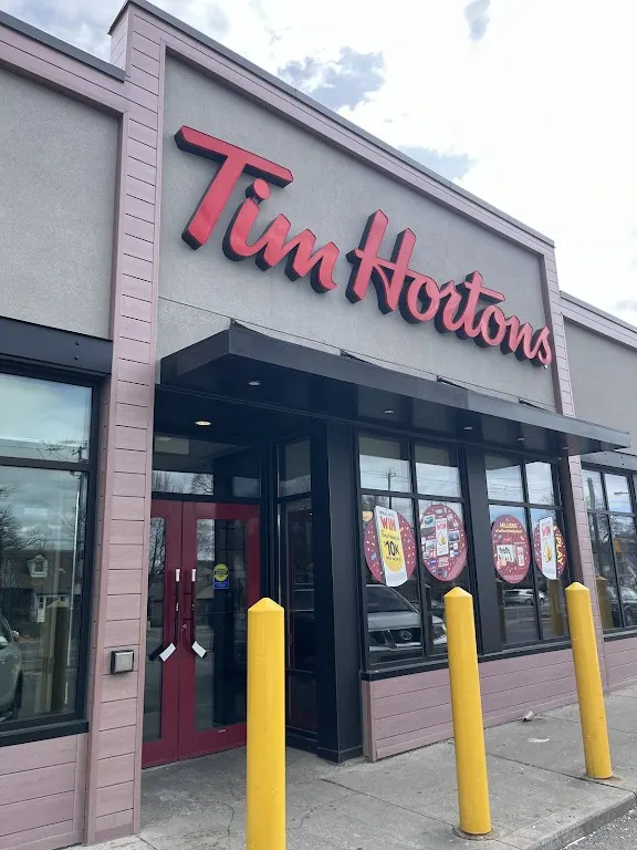 Tim Hortons storefront and interior at 627 pharmacy ave, Scarborough, ON