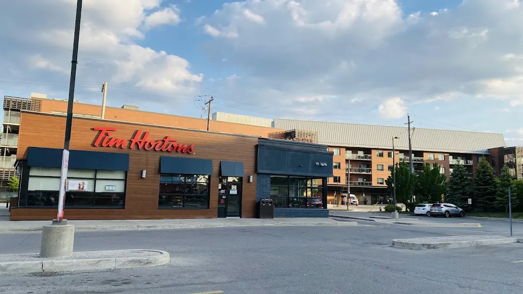 Tim Hortons storefront and interior at 720 Warden Ave, Scarborough, ON