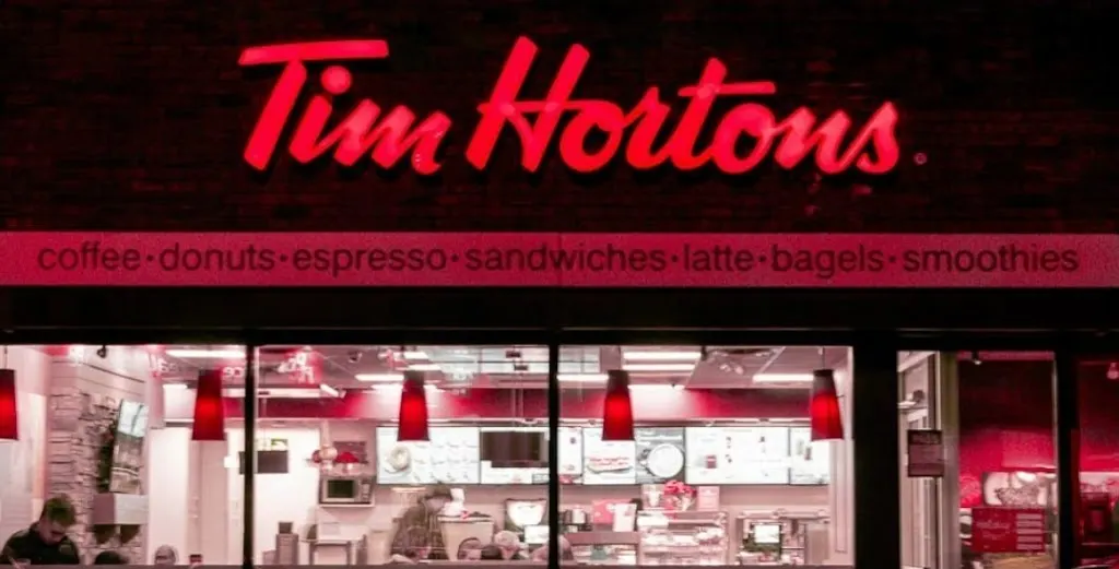 Tim Hortons storefront and interior at 875 Morningside Rd, Scarborough, ON