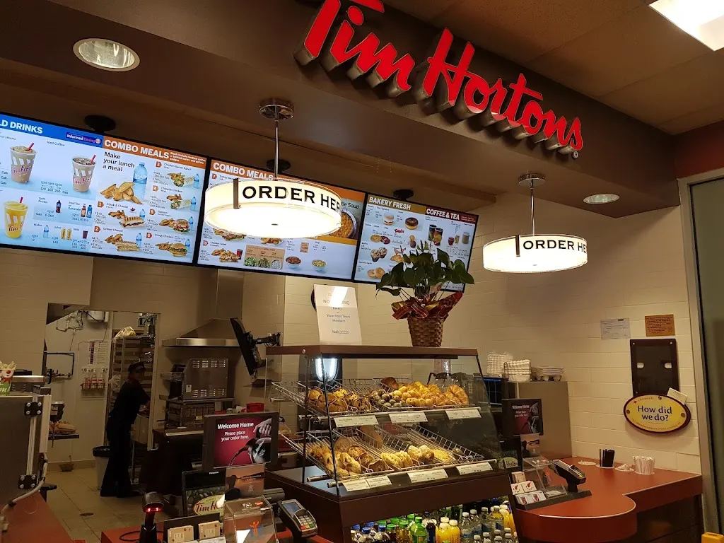 Tim Hortons storefront and interior at 3101 Victoria Park Ave, Scarborough, ON