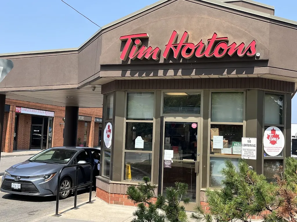 Tim Hortons storefront and interior at 5220 Finch Ave East, Scarborough, ON
