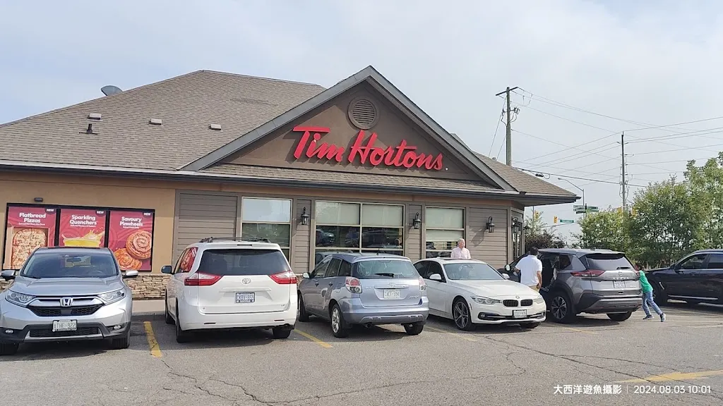 Tim Hortons storefront and interior at 17250 Highway 27, Schomberg, ON