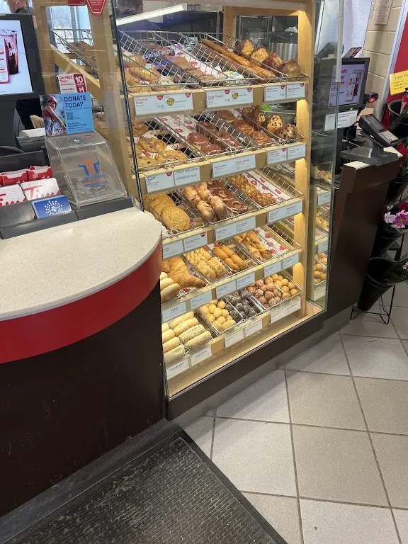 Tim Hortons storefront and interior at 18273 Leslie St, Sharon, ON