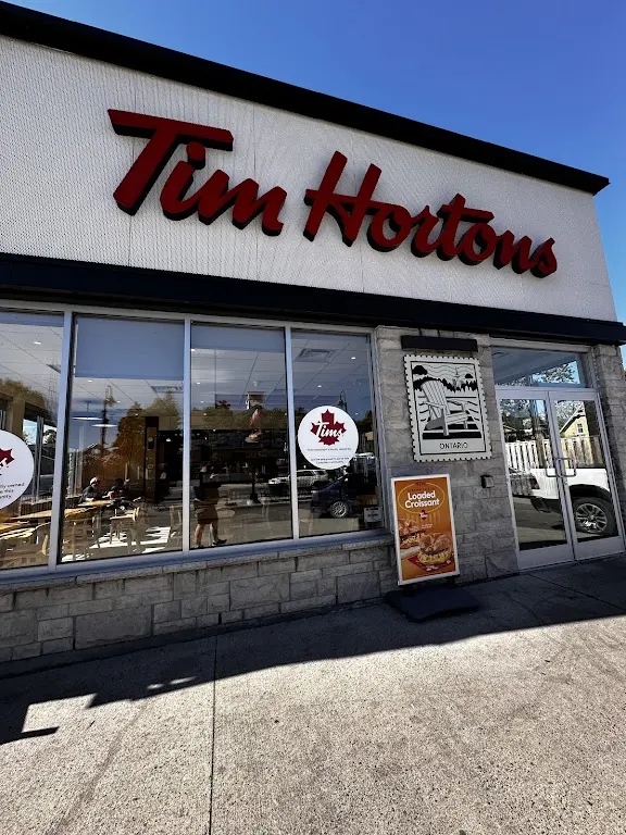 Tim Hortons storefront and interior at 76 Beckwith St N, Smiths Falls, ON