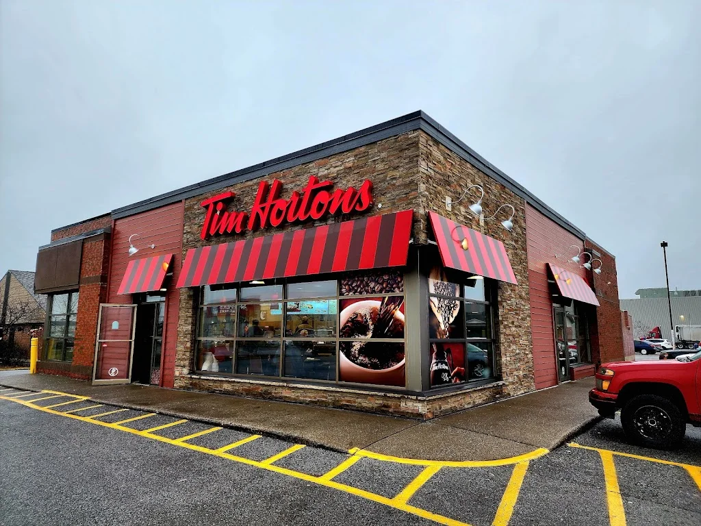 Tim Hortons storefront and interior at 170 4th Ave South, St Catharines, ON