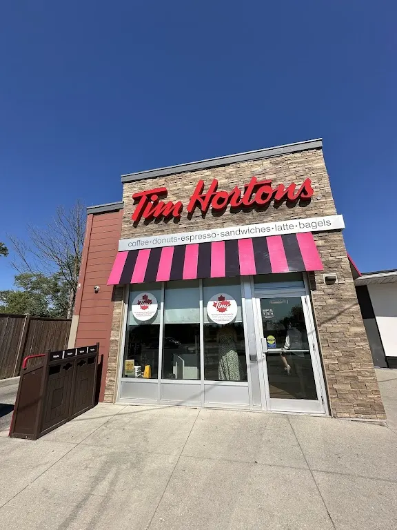 Tim Hortons storefront and interior at 12384 County Road 10, Stayner, ON