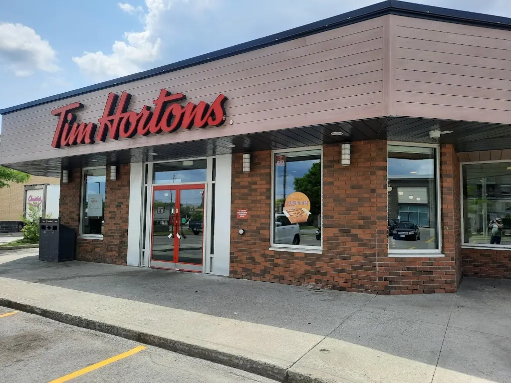 Tim Hortons storefront and interior at 102 Hwy 8, Stoney Creek, ON
