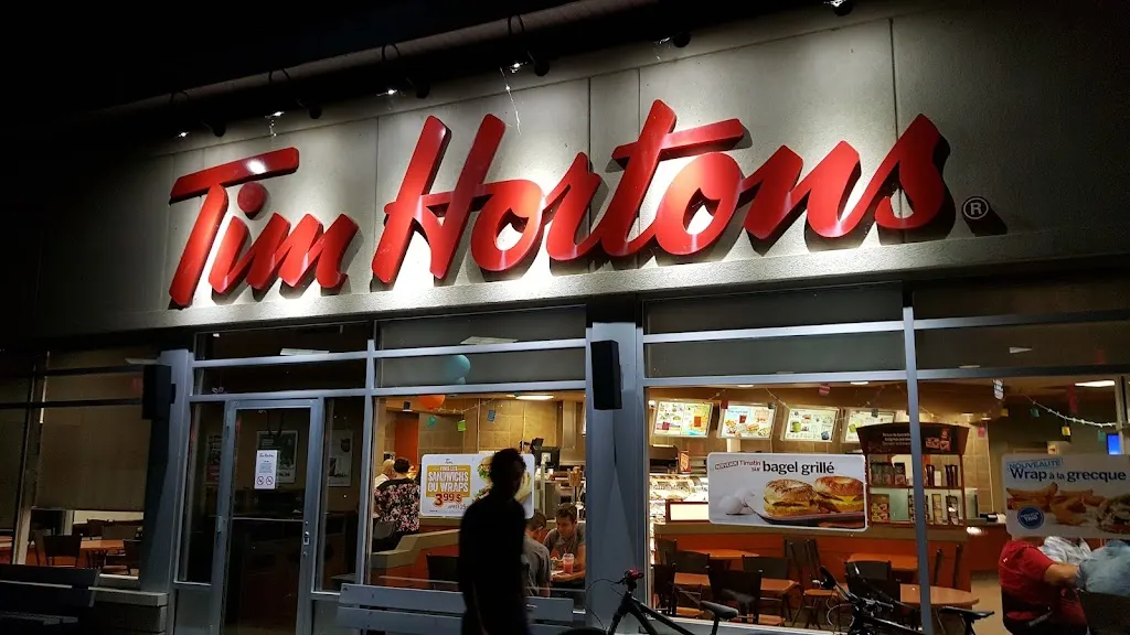 Tim Hortons storefront and interior at 1242 Highway #8, Stoney Creek, ON