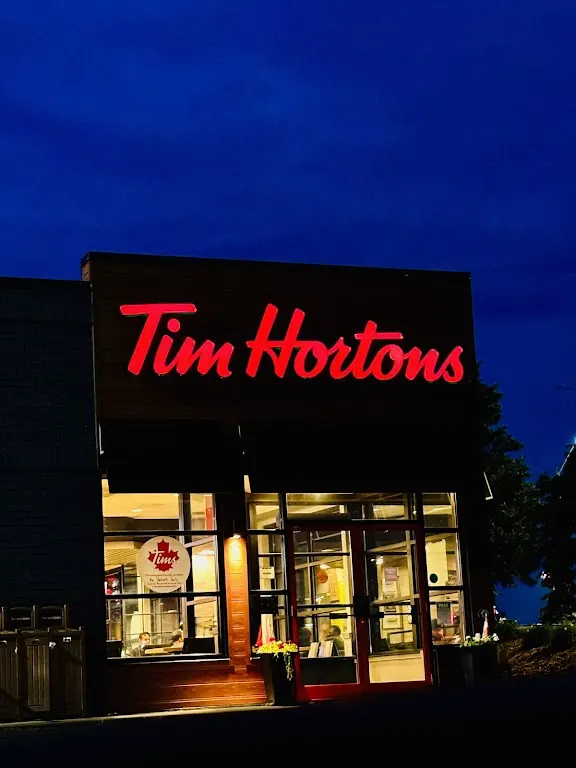 Tim Hortons storefront and interior at 1799 Stone Church Rd East, Stoney Creek, ON