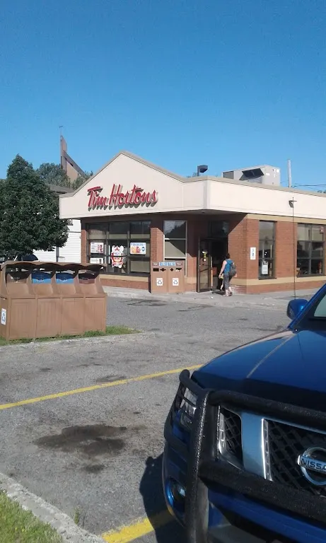 Tim Hortons storefront and interior at 679 Lorne St, Sudbury, ON