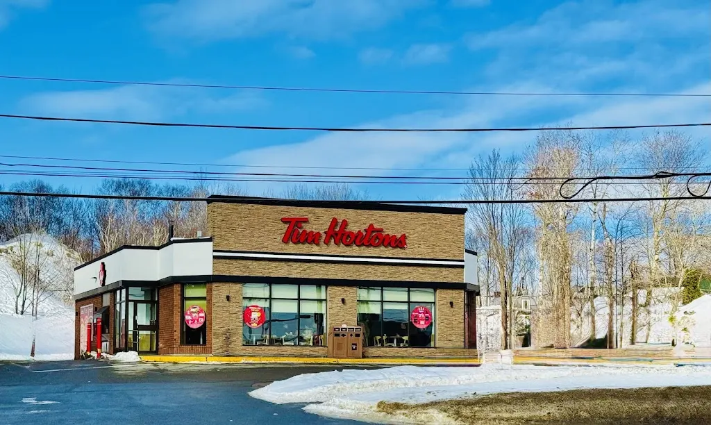 Tim Hortons storefront and interior at 1373 Martindale Rd, Sudbury, ON