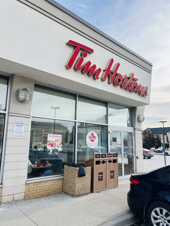 Tim Hortons storefront and interior at 115 Times Ave, Thornhill, ON