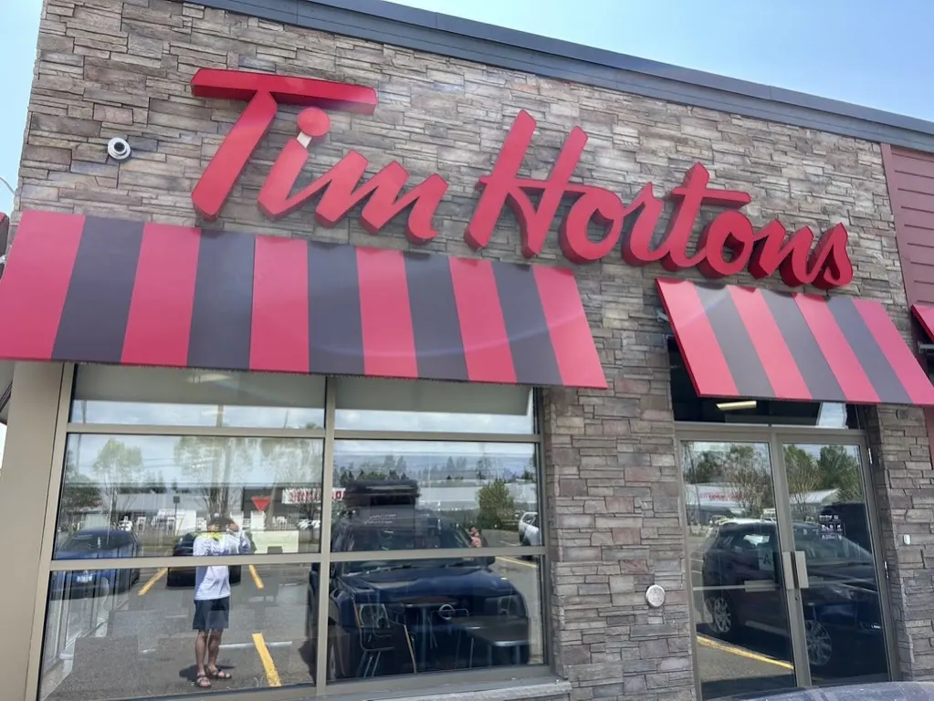 Tim Hortons storefront and interior at 1200 Hawker St, Thunder Bay, ON
