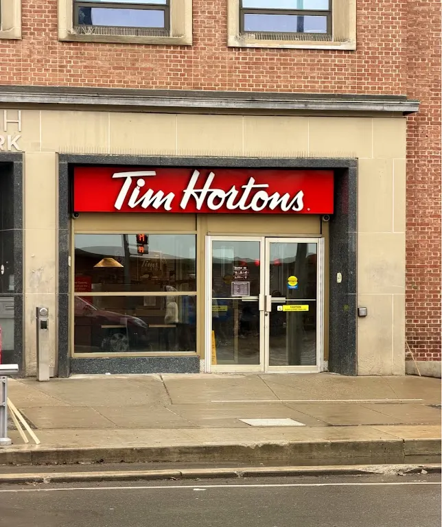 Tim Hortons storefront and interior at 246 Bloor Street West, Toronto, ON