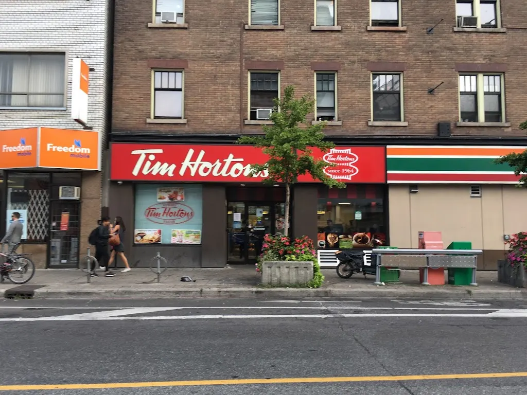 Tim Hortons storefront and interior at 334 Bloor St West, Toronto, ON