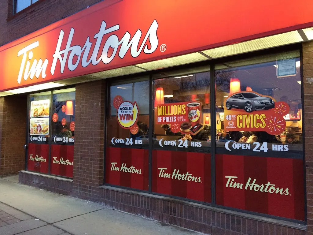 Tim Hortons storefront and interior at 726 Bloor St West, Toronto, ON