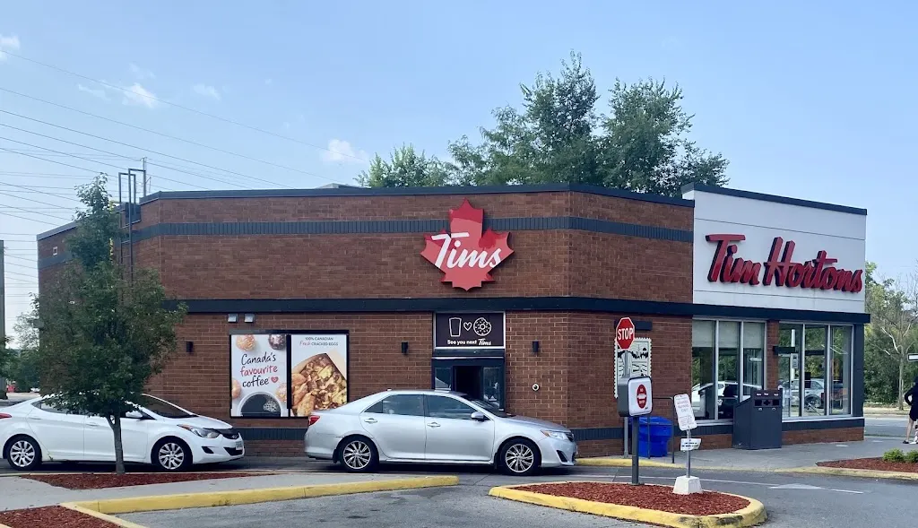 Tim Hortons storefront and interior at 751 Don Mills Rd, Toronto, ON