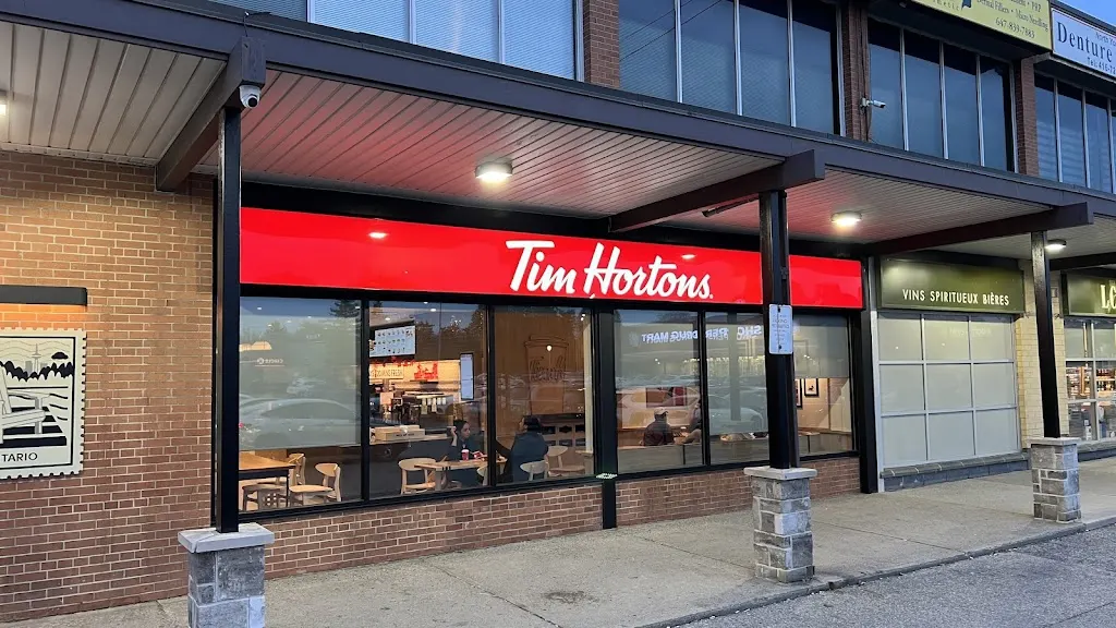 Tim Hortons storefront and interior at 1567 Steeles Ave E, Toronto, ON