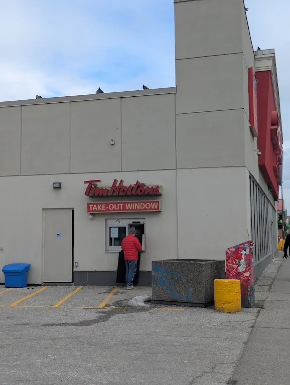 Tim Hortons storefront and interior at 1630 Danforth Ave, Toronto, ON