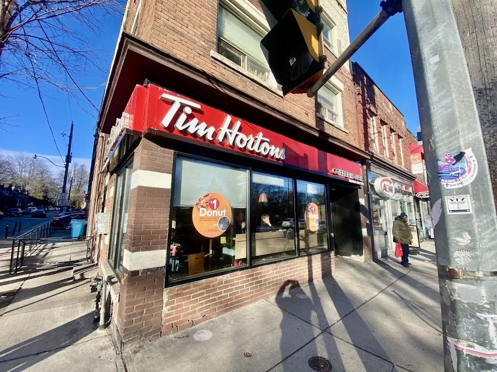 Tim Hortons storefront and interior at 2002 Queen St East, Toronto, ON